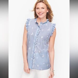 Talbots Embroidery Floral Striped Shell Size Medium